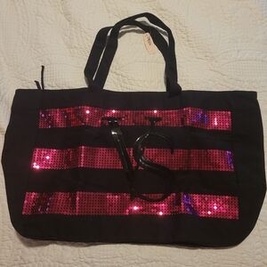 Victoria's Secret Black Tote with Pink Sequins